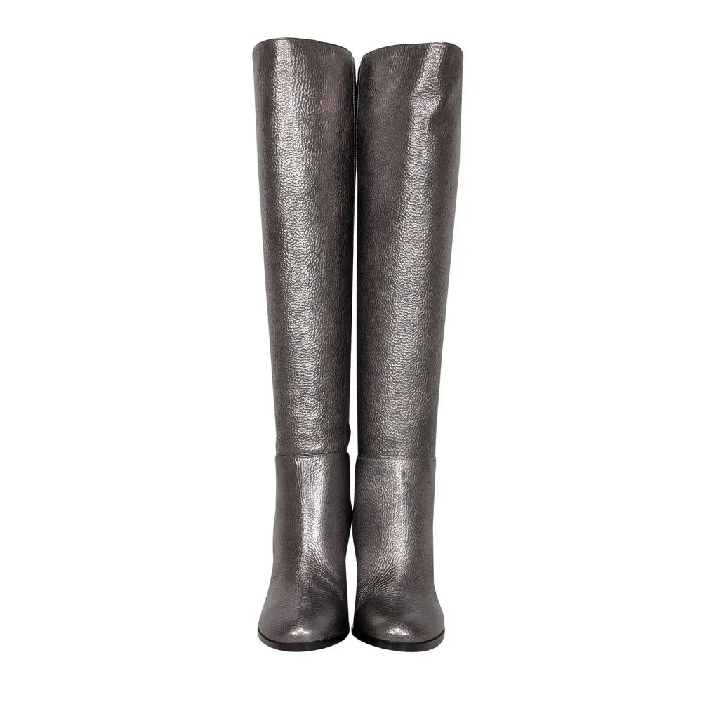 Jimmy Choo - Metallic Silver Tall Leather Boots Sz 5 - Picture 2 of 5